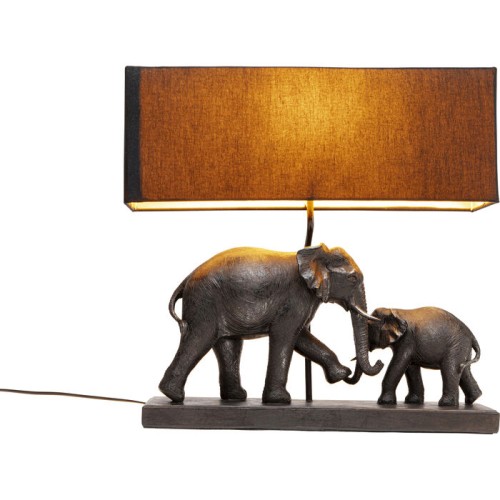lampa stołowa, Kare Design, Elephant Family, lampa dekoracyjna, egzotyczny styl, rustykalna elegancja, złote wnętrze klosza, czarny klosz, lampa do salonu, lampa do sypialni, lampa do przedpokoju