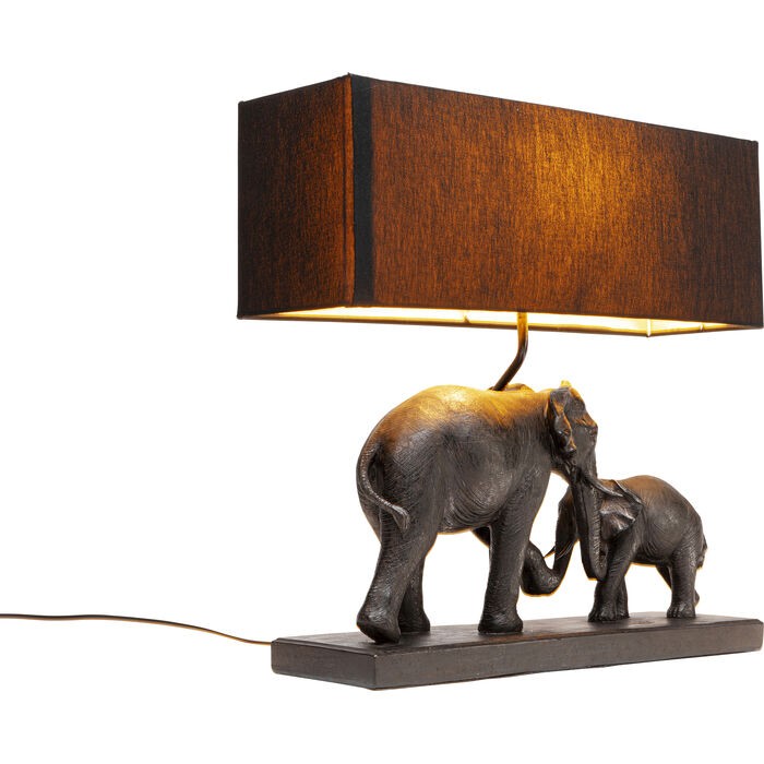 lampa stołowa, Kare Design, Elephant Family, lampa dekoracyjna, egzotyczny styl, rustykalna elegancja, złote wnętrze klosza, czarny klosz, lampa do salonu, lampa do sypialni, lampa do przedpokoju