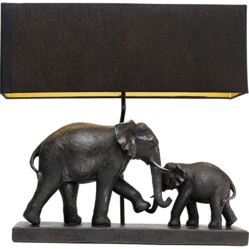 lampa stołowa, Kare Design, Elephant Family, lampa dekoracyjna, egzotyczny styl, rustykalna elegancja, złote wnętrze klosza, czarny klosz, lampa do salonu, lampa do sypialni, lampa do przedpokoju