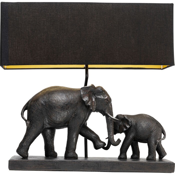 lampa stołowa, Kare Design, Elephant Family, lampa dekoracyjna, egzotyczny styl, rustykalna elegancja, złote wnętrze klosza, czarny klosz, lampa do salonu, lampa do sypialni, lampa do przedpokoju