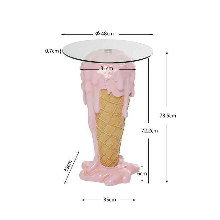 stolik Ice Cream, stolik Kare, stolik pomocniczy, stolik rożek, stolik do salonu, nowoczesny stolik, stolik do kawiarni, stolik ze szklanym blatem