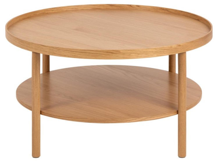 Okrągły stolik kawowy Banbury, stolik kawowy dębowy, okrągły stolik z drewna dębowego, stolik okrągły do salonu, dwupoziomowy stolik kawowy