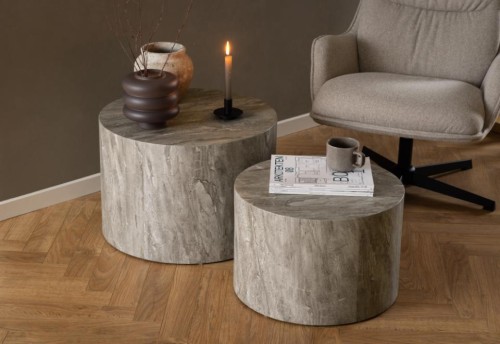 stolik kawowy Dice, okrągłe stoliki kawowe, stoliki imitacja kamienia, nowoczesne stoliki, minimalistyczny stolik, stoliki do salonu, designerski zestaw stolików