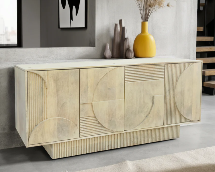 komoda art deco, komoda drewniana, komoda z drewna mango, meble art deco, drewniana komoda do salonu, komoda z rzeźbionymi frontami, komoda designerska, komoda nowoczesna