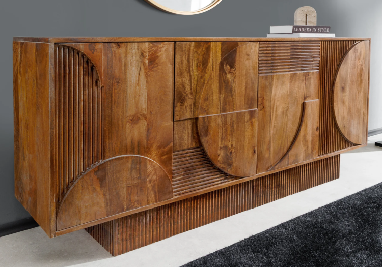 komoda art deco, komoda drewniana, komoda z drewna mango, meble art deco, drewniana komoda do salonu, komoda z rzeźbionymi frontami, komoda designerska, komoda nowoczesna