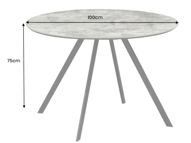 stół Atelier, stół okrągły, stół Invicta, stół do jadalni, stół szara okleina kamienna, stół metalowe nogi, nowoczesny stół, designerski stół, stół do salonu, stół minimalistyczny