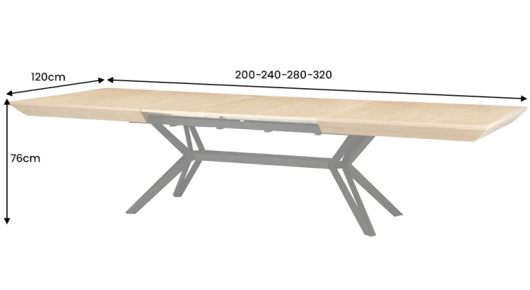stół Giant, stół rozkładany, stół Invicta, stół dębowy, stół do jadalni, stół metalowa rama, stół 200–320 cm, duży stół, stół na przyjęcia, stół rodzinny, nowoczesny stół, elegancki stół, stół do salonu, stół drewniany