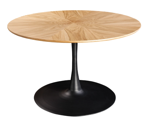 stół Atelier, stół okrągły, stół Invicta, stół dąb, stół okleina dębowa, stół metalowa noga, stół czarna podstawa, stół 120 cm, stół do jadalni, stół do kuchni, nowoczesny stół