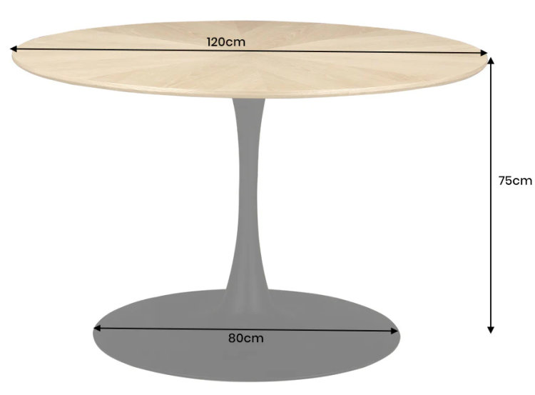 stół Atelier, stół okrągły, stół Invicta, stół dąb, stół okleina dębowa, stół metalowa noga, stół czarna podstawa, stół 120 cm, stół do jadalni, stół do kuchni, nowoczesny stół
