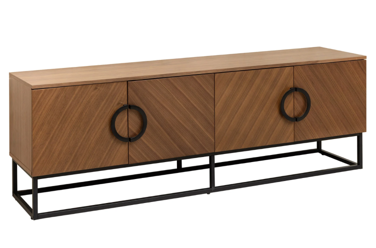 szafka pod TV Grandezza, szafka imitacja dębu, elegancka szafka, nowoczesna szafka, szafka z czarnymi detalami, szafka na stalowych nogach