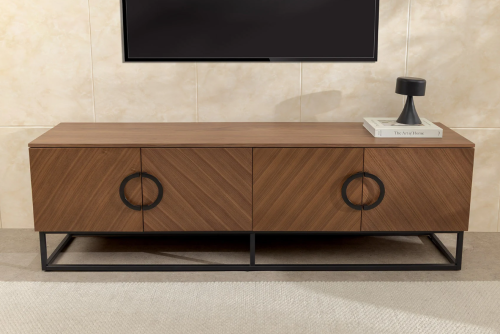 szafka pod TV Grandezza, szafka imitacja dębu, elegancka szafka, nowoczesna szafka, szafka z czarnymi detalami, szafka na stalowych nogach