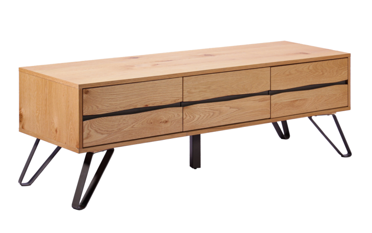 szafka pod TV Living Edge, szafka pod telewizor, szafka dębowa, szafka z drewna dębowego, szafka do salonu, szafka z półkami, nowoczesna szafka TV, szafka Invicta