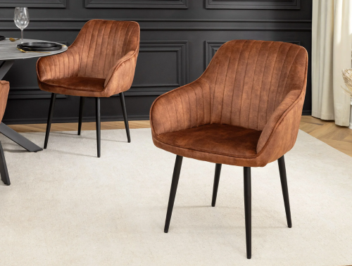 krzesło Turin, krzesło Invicta, krzesło aksamitne, krzesło z podłokietnikami, krzesło tapicerowane, krzesło do jadalni, krzesło do gabinetu, krzesło do biura, krzesło rdzawo-brązowe