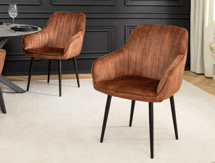 krzesło Turin, krzesło Invicta, krzesło aksamitne, krzesło z podłokietnikami, krzesło tapicerowane, krzesło do jadalni, krzesło do gabinetu, krzesło do biura, krzesło rdzawo-brązowe