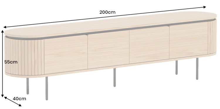 szafka TV Atelier, szafka TV dębowa, szafka TV nowoczesna, szafka TV z czarnymi nogami, szafka TV do salonu, szafka TV drewniana, szafka TV z prążkowanymi bokami, szafka TV elegancka
