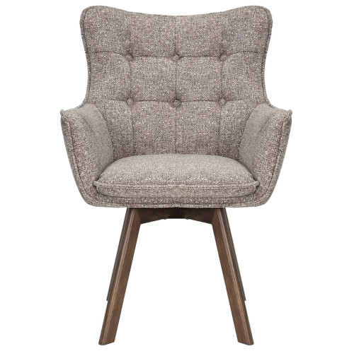 fotel obrotowy Thor, fotel z funkcją obrotu, fotel 360 stopni, fotel z drewnianymi nogami, fotel dębowy, fotel z podłokietnikami, fotel do salonu, elegancki fotel tapicerowany, fotel w jasnobrązowej tkaninie