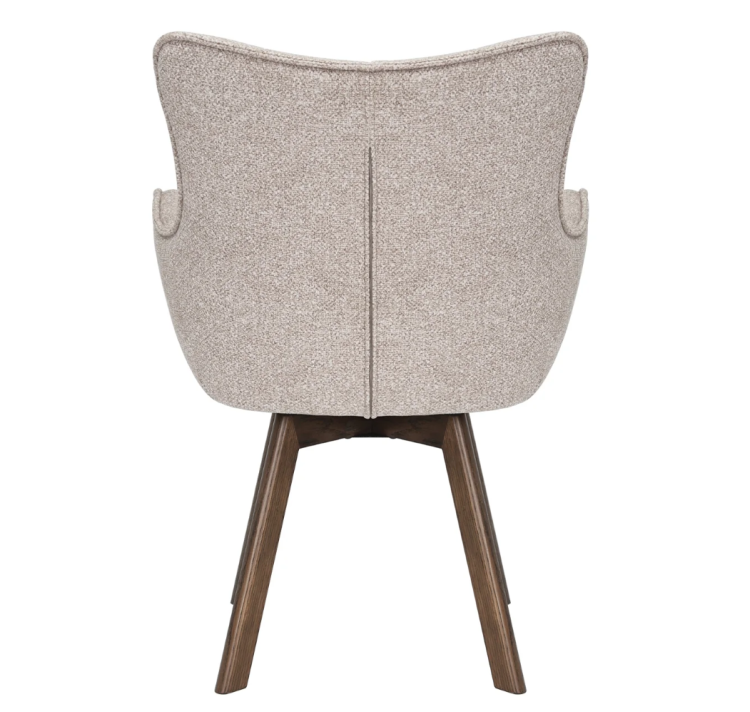 fotel obrotowy Thor, fotel z funkcją obrotu, fotel 360 stopni, fotel z drewnianymi nogami, fotel dębowy, fotel z podłokietnikami, fotel do salonu, elegancki fotel tapicerowany, fotel w jasnobrązowej tkaninie