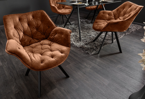 krzesło The Dutch Comfort, krzesło obrotowe 180 stopni, krzesło aksamitne, krzesło z pikowanym siedziskiem, eleganckie krzesło do salonu, krzesło do jadalni