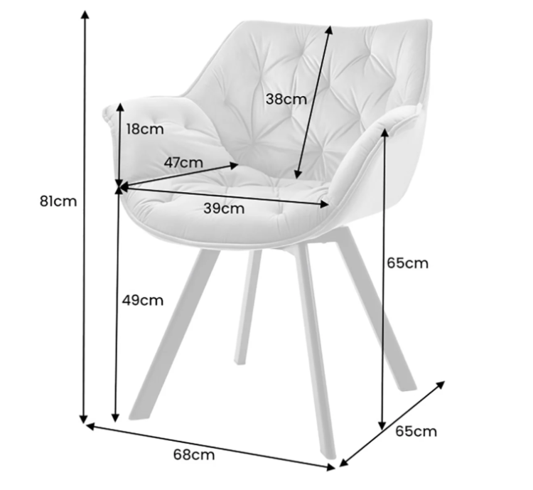 krzesło The Dutch Comfort, krzesło obrotowe 180 stopni, krzesło aksamitne, krzesło z pikowanym siedziskiem, eleganckie krzesło do salonu, krzesło do jadalni
