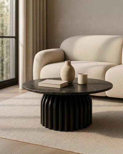 stolik kawowy marmurowy, stolik z marmuru Black Marine, stolik z drewnianą podstawą, stolik z drewna mango, nowoczesny stolik kawowy, elegancki stolik do salonu, luksusowy stolik kawowy