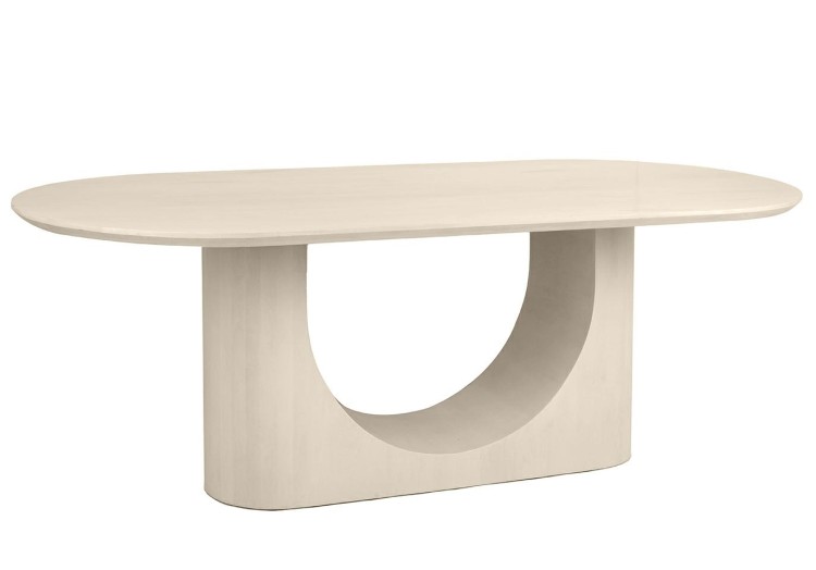stół Icaro, stół z drewna mango, nowoczesny stół do jadalni, designerski stół, elegancki stół jadalniany, stół z zaokrąglonym blatem, stół z łukową podstawą, stół premium do jadalni, stół inspirowany sztuką, stół nowoczesny i elegancki