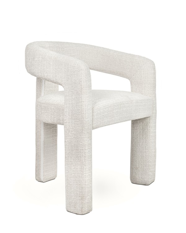 krzesło Logan, nowoczesne krzesło tapicerowane, krzesło z tapicerowaną podstawą, eleganckie krzesło do jadalni, krzesło designerskie, krzesło białe tapicerowane, krzesło do strefy wypoczynkowej