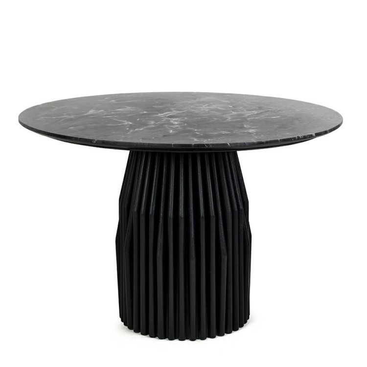 stół jadalniany Levante, stół z marmuru Black Marine, stół czarny marmur, stół z drewna mango, stół designerski do jadalni, stół nowoczesny i elegancki, stół rzeźbiona podstawa