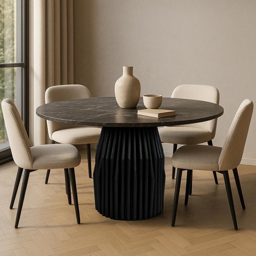 stół jadalniany Levante, stół z marmuru Black Marine, stół czarny marmur, stół z drewna mango, stół designerski do jadalni, stół nowoczesny i elegancki, stół rzeźbiona podstawa