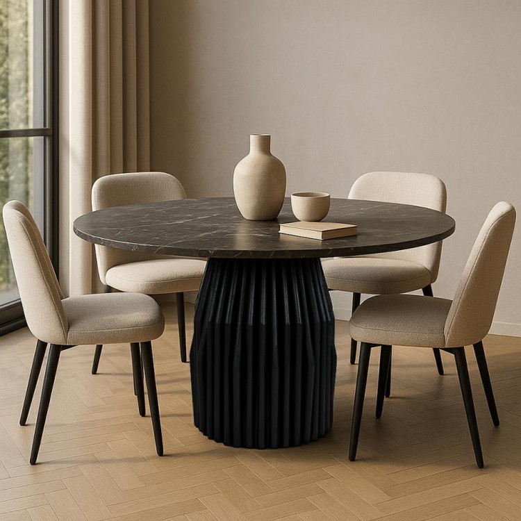 stół jadalniany Levante, stół z marmuru Black Marine, stół czarny marmur, stół z drewna mango, stół designerski do jadalni, stół nowoczesny i elegancki, stół rzeźbiona podstawa