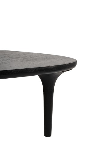 stolik kawowy Laminar, stolik czarny drewno, stolik z drewna mango, stolik nowoczesny, stolik designerski, stolik minimalistyczny, stolik z organicznym blatem, stolik smukła podstawa