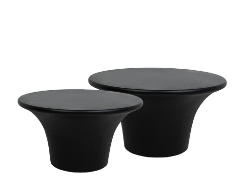 zestaw stolików kawowych Podium, stolik czarny MDF, stolik nowoczesny, stolik designerski, stolik minimalistyczny, stolik rzeźbiarski, stolik zaokrąglony, stolik cylindryczna podstawa, stolik funkcjonalny, stolik dekoracyjny do salonu