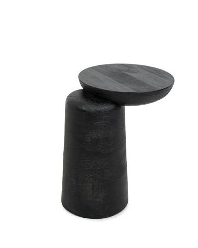 stolik boczny Elias, stolik czarny drewno mango, stolik nowoczesny, stolik designerski, stolik asymetryczny, stolik rzeźbiarski, stolik pomocniczy, stolik do salonu, stolik przy sofie, stolik przy fotelu