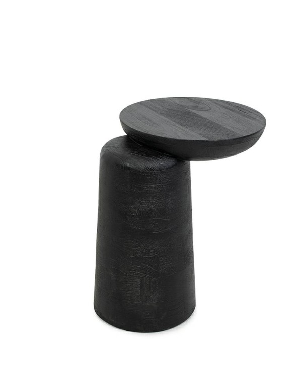 stolik boczny Elias, stolik czarny drewno mango, stolik nowoczesny, stolik designerski, stolik asymetryczny, stolik rzeźbiarski, stolik pomocniczy, stolik do salonu, stolik przy sofie, stolik przy fotelu