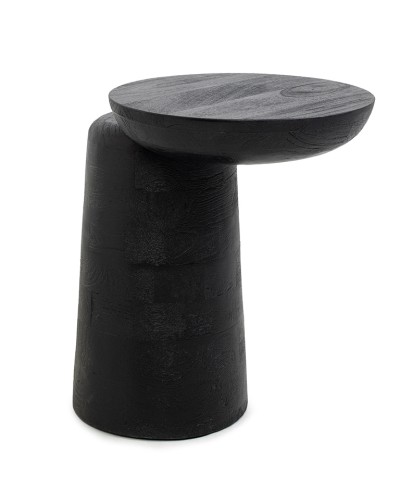 stolik boczny Elias, stolik czarny drewno mango, stolik nowoczesny, stolik designerski, stolik asymetryczny, stolik rzeźbiarski, stolik pomocniczy, stolik do salonu, stolik przy sofie, stolik przy fotelu