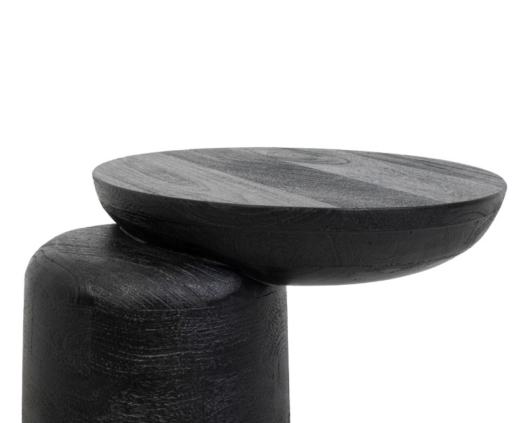stolik boczny Elias, stolik czarny drewno mango, stolik nowoczesny, stolik designerski, stolik asymetryczny, stolik rzeźbiarski, stolik pomocniczy, stolik do salonu, stolik przy sofie, stolik przy fotelu