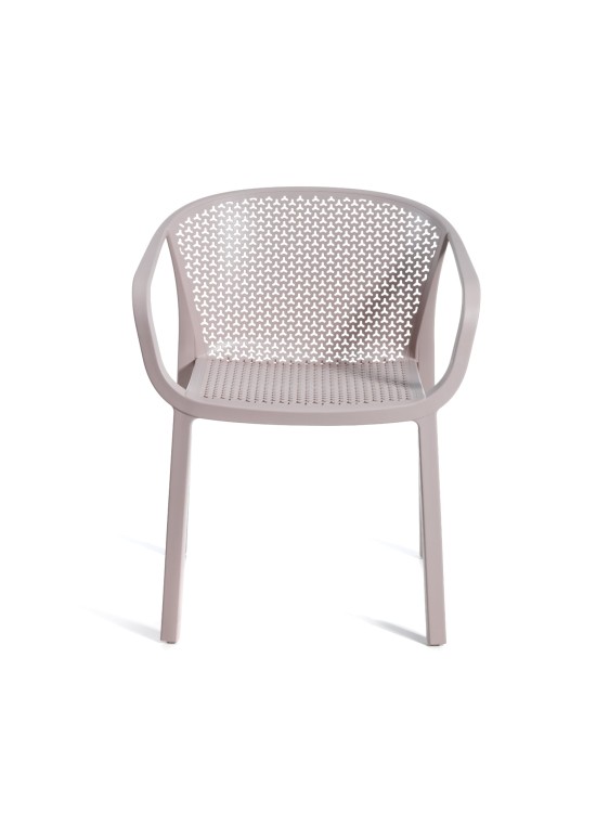 krzesło outdoor, nowoczesne krzesło, meble ogrodowe, odporność na warunki, perforowane oparcie, podłokietniki, ergonomia, komfort, styl industrialny, sztaplowanie, ogródek restauracyjny, balkon, trwałość, design