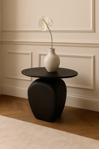 stolik Atlas, stolik czarny drewno mango, stolik nowoczesny, stolik designerski, stolik asymetryczny, stolik rzeźbiarski, stolik pomocniczy, stolik do salonu, stolik do sypialni, stolik elegancki, stolik artystyczny