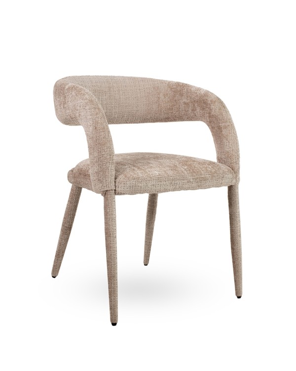 krzesło Iris, krzesło beżowe, krzesło tapicerowane, krzesło nowoczesne, krzesło designerskie, krzesło do jadalni, krzesło eleganckie, krzesło komfortowe, krzesło z podłokietnikami, krzesło do salonu