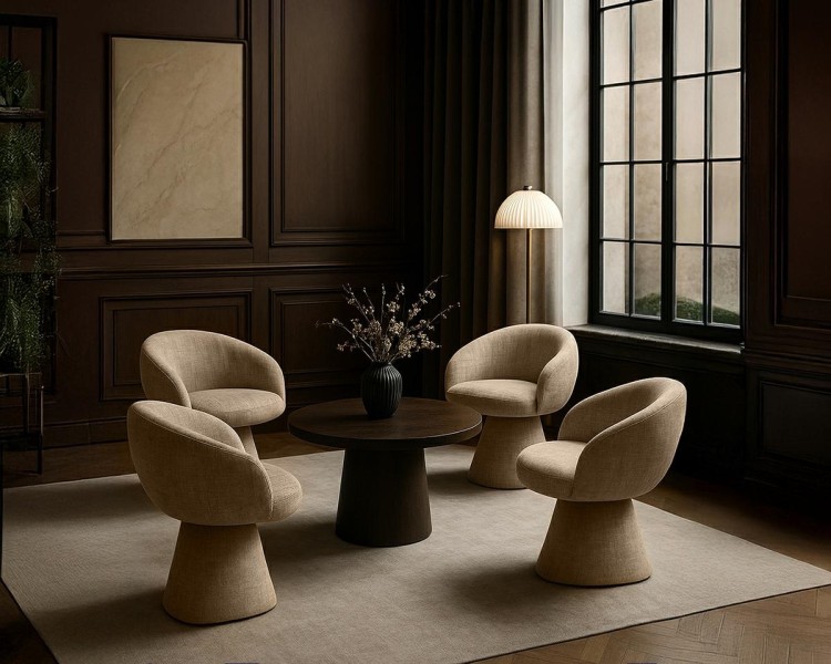 krzesło Pedra, krzesło obrotowe, krzesło beżowe, krzesło tapicerowane, krzesło designerskie, krzesło nowoczesne, krzesło komfortowe, krzesło do salonu