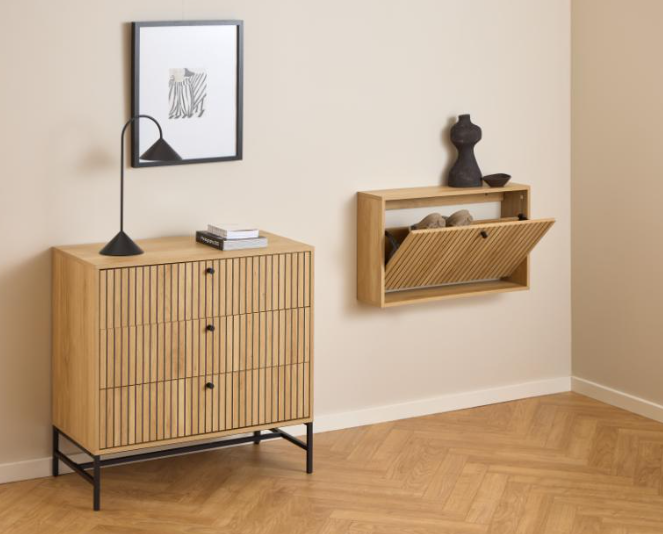 szafka na buty Albany, szafka na buty Actona, szafka na buty dąb, szafka na buty do przedpokoju, nowoczesna szafka na buty, szafka na buty w stylu skandynawskim, szafka na buty lamele