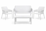 Zestaw stolik kawowy Net + sofa Net Bench i 2 fotele Net Relax bianco - Nardi