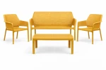 Zestaw stolik kawowy Net + sofa Net Bench i 2 fotele Net Relax senape - Nardi