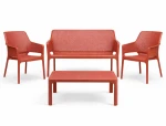 Zestaw stolik kawowy Net + sofa Net Bench i 2 fotele Net Relax corallo - Nardi