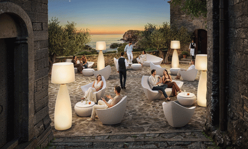 lampa Vela, lampa Plust, lampa z tworzywa, lampa outdoorowa, lampa na taras, lampa odporna na warunki atmosferyczne, meble ogrodowe, meble HoReCa