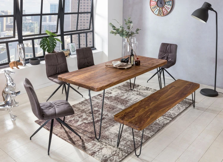 stół Wohnling, stół z drewna sheesham, stół drewniany, stół do jadalni, styl industrialny