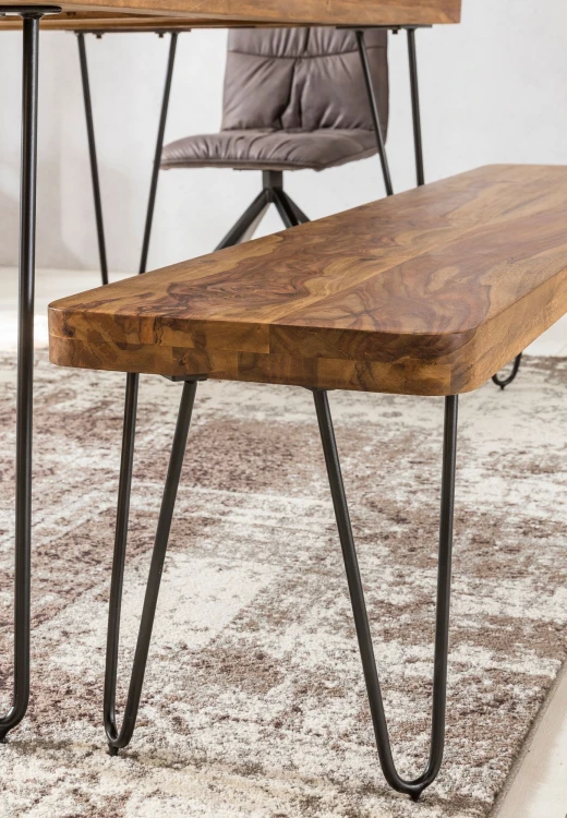 ławka Wohnling, ławka z drewna sheesham, ławka drewniana, ławka do jadalni, styl industrialny