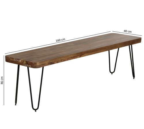 ławka Wohnling, ławka z drewna sheesham, ławka drewniana, ławka do jadalni, styl industrialny