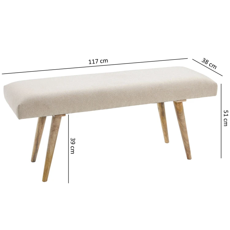 ławka Wohnling, ławka z drewna mango, ławka drewniana, ławka do jadalni, styl retro, ławka tapicerowana