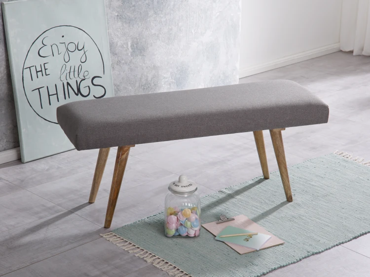 ławka Wohnling, ławka z drewna mango, ławka drewniana, ławka do jadalni, styl retro, ławka tapicerowana