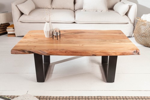 Stolik kawowy Tatum 110 cm wykonany z drewna litego akacji prosty design wysoka jakość prezentowanego produktu